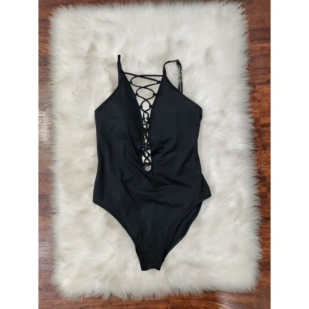 La Blanca One Piece Swimsuit Lace Up Criss Cross Swimwear Black Women's Size 12 - Picture 2 of 10